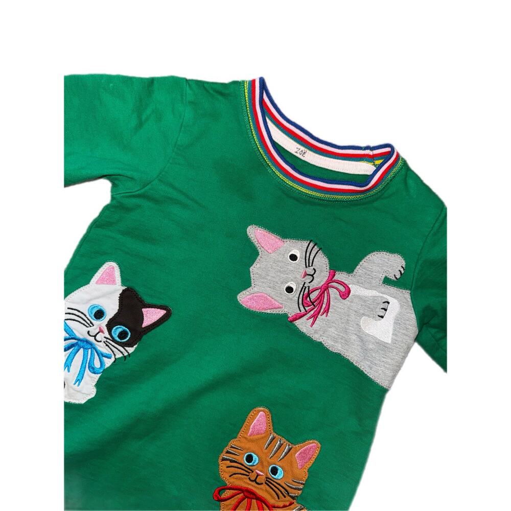 Green Oversized Sweatshirt Cats Rainbow Girls Size 3